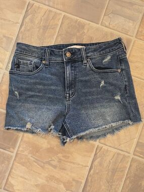 KanCan Dark Blue Distressed Frayed Hem Denim Shorts